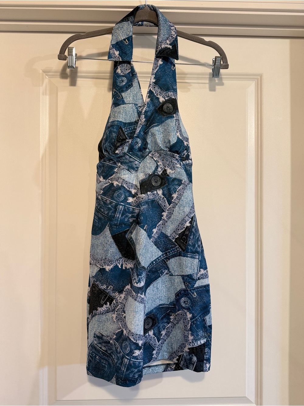 Jaded London Patchwork Denim Print Halter Mini Dress 4